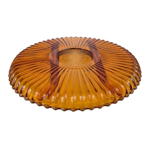 Indiana Glass Amber Ribbed 4 Part Divided Relish Dish Serving Tray Lazy Susan - Picture 6 of 10